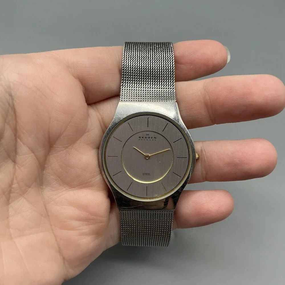 Skagen Mens Watch 34mm Silver Tone Mesh Stainless Denmark 233LSC New Battery
